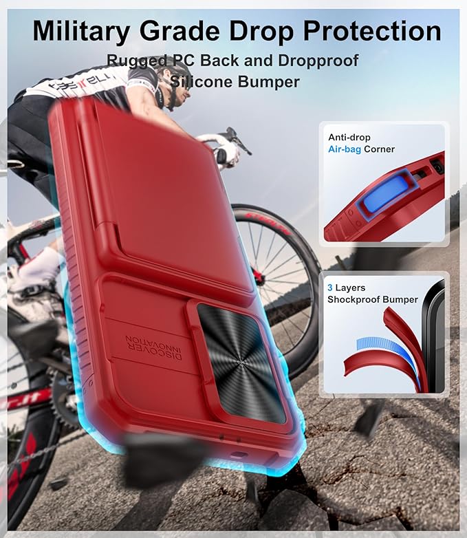 for Samsung Galaxy S25+ Plus Case Wallet, Card Holder (4-5 Cards), RFID Block, Slide Camera Cover & Military Grade Drop, Hard Heavy Duty Men Women Phone Cases for Samsung Galaxy S25+ Plus, Red