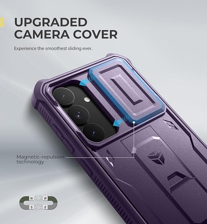 Dexnor for Samsung Galaxy S25 Plus Case with Built-in Slide Camera Cover & Screen Protector &Kickstand,Heavy-Duty Shockproof Rugged Case Full-Body Bumper Cover for Galaxy S25 Plus(2025),Phantom Purple
