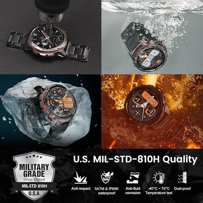 AMAZTIM GPS Smart Watch for Men, 6 Satellite Positioning, Compass, Stainless Steel Body, 50M Waterproof, 470mAh Extra-Large Battery, Answer/Make Call, 1.43" AMOLED Screen, Compatible for Android iOS