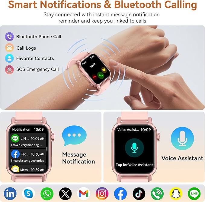 KPEP Smart Watches with LED Flashlight, 1.85" HD Smartwatches for Men Women, Answer/Make Calls, Heart Rate/SpO2/Sleep Monitor, 100+ Sport Modes, IP68 Waterproof Fitness Tracker for iOS Android, Pink