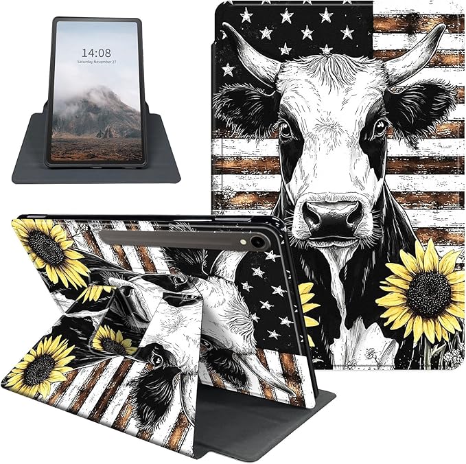Case for Samsung Galaxy Tab S10 FE / S9 FE 5G 10.9 inch & Tab S9 11 inch, PU Leather 360° Rotating Stand Cover, Auto Sleep/Wake, Folio Smart Protective Cover, Cow Sunflower