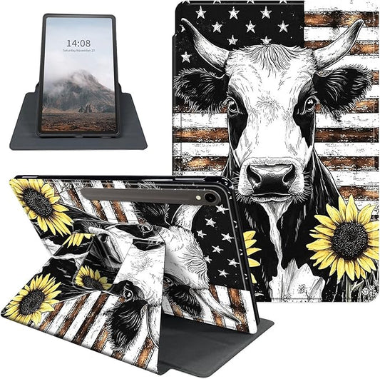 Case for Samsung Galaxy Tab S10 FE / S9 FE 5G 10.9 inch & Tab S9 11 inch, PU Leather 360° Rotating Stand Cover, Auto Sleep/Wake, Folio Smart Protective Cover, Cow Sunflower
