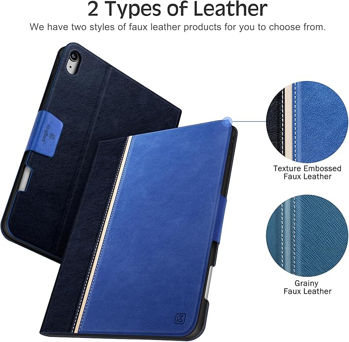 KingBlanc for iPad Air 11-inch Case M3 (2025) / M2 (2024), iPad Air 5th/4th Generation (2022/2020, 10.9") with Pencil Holder, Vegan Leather Stand Cover, Auto Sleep Wake, Viewing/Typing Angle, Blue