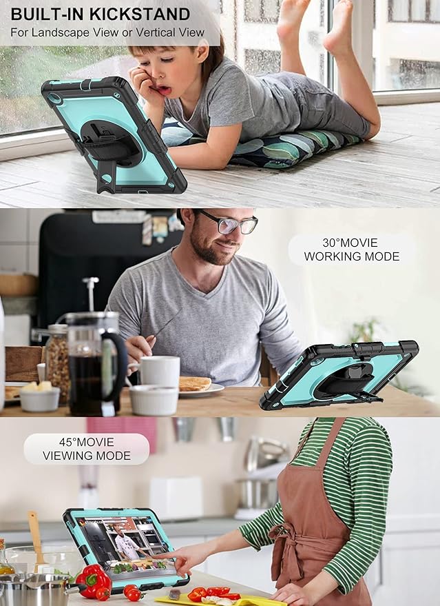 Tablet Case for Samsung Galaxy Tab S6 Lite 10.4 inch 2024/2022/2020 [with Tempered Glass Screen Protector], Rotating Kickstand/S Pen Holder/Shoulder & Hand Strap (SkyBlue)