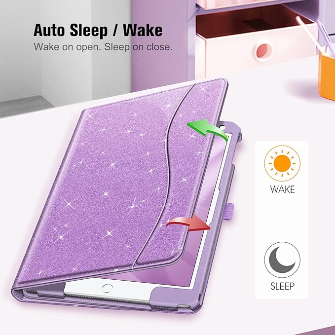 Fintie Case for iPad 9th / 8th / 7th Generation (2021/2020/2019) 10.2 Inch - [Corner Protection] Multi-Angle Viewing Stand Cover with Pocket & Pencil Holder, Auto Sleep Wake, Glittering Purple