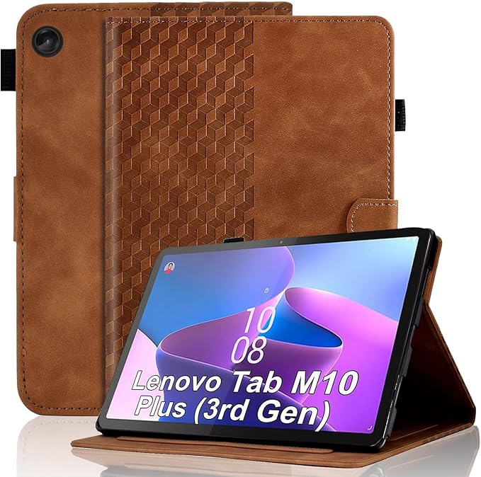 Case for Lenovo Tab M10 Plus 3rd Gen 2022 10.6 inch (TB125FU/TB128FU/TB128XU) PU Leather Folio Magnetic Smart Cover Card Holder with S Pen Holder, Brown