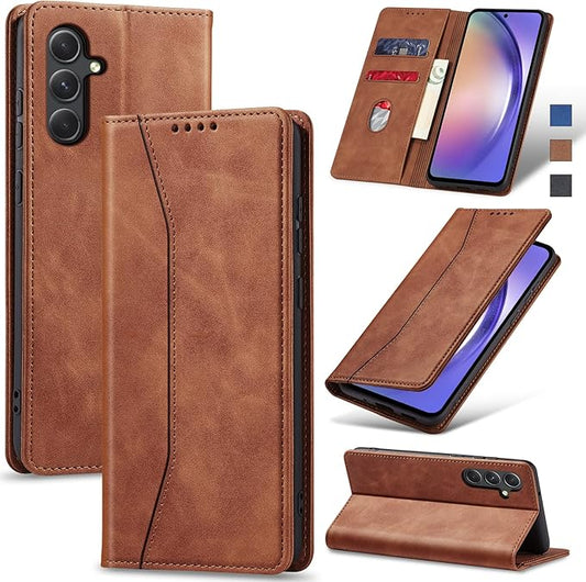 Jasonyu Flip Wallet Case for Samsung Galaxy A54 5G,Leather Magnetic Folio Cover with Card Holder,Kickstand - TPU Shockproof Durable Protective Phone Case,Brown