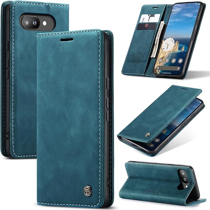 for Google Pixel 9a Case, Flip Wallet Leather Case with Card Holder Magnetic Closure Shockproof Kickstand Protective Phone Cases Cover for Pixel 9a, Blue-Green