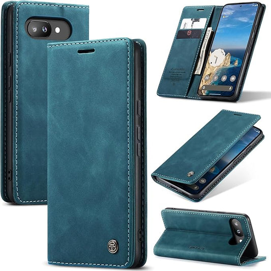 for Google Pixel 9a Case, Flip Wallet Leather Case with Card Holder Magnetic Closure Shockproof Kickstand Protective Phone Cases Cover for Pixel 9a, Blue-Green