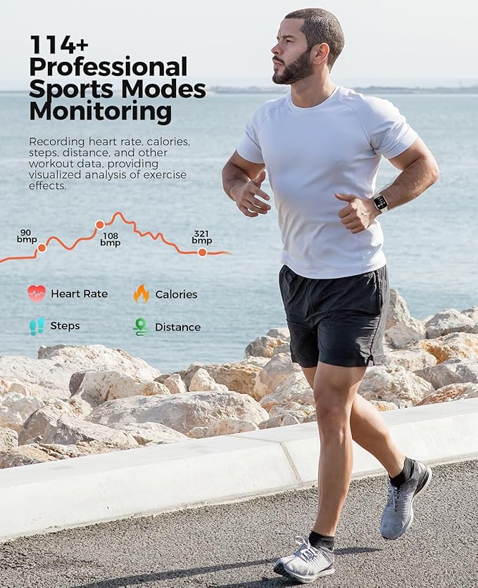 Smart Watch for Men, 1.96" AMOLED Smartwatch with 100+ Sport Modes Blood Pressure Blood Oxygen Heart Rate Monitor, IP68 Waterproof Fitness Tracker Compatible with iOS and Android(Silver)