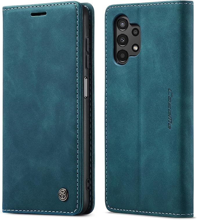 for Samsung Galaxy A13 4G/5G Case, Flip Wallet Leather Case with Card Holder Magnetic Closure Shockproof Kickstand Protective Phone Cases Cover for Samsung Galaxy A04s,Blue-Green