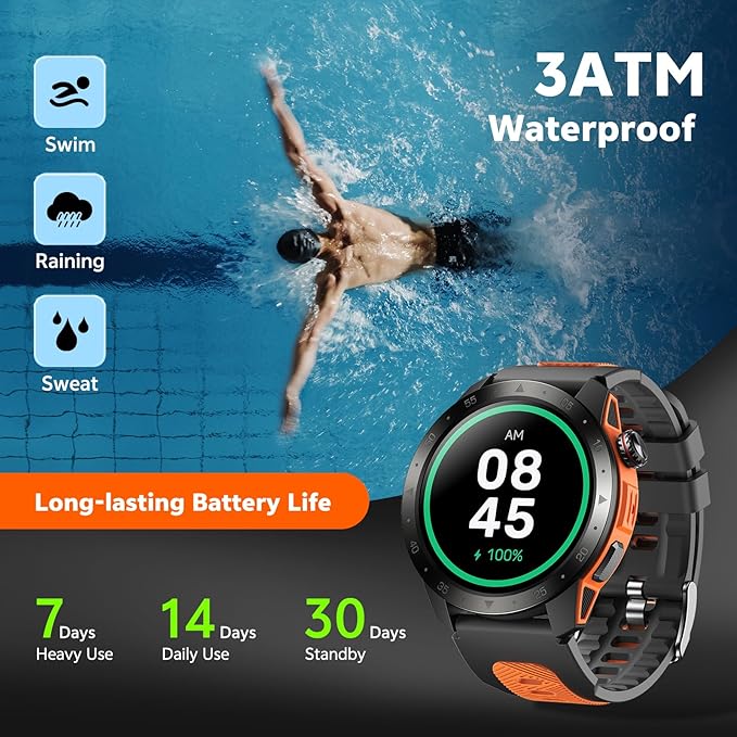 Military Smart Watches for Men Built-in GPS, 1.43" AMOLED Screen with Compass, Altitude, Barometer, 3ATM Waterproof, Answer/Make Call, Fitness Tracker with Health Monitor for Android iOS