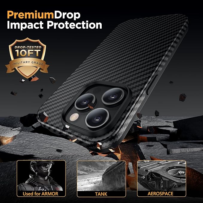 Diaclara Slim Magnetic Series Designed for iPhone Case,[1500D Aramid Fiber][Built in Magnet Ring] Protective Shockproof Bumper for iPhone, Black (Black-TPU, for iPhone 15 Pro Max)