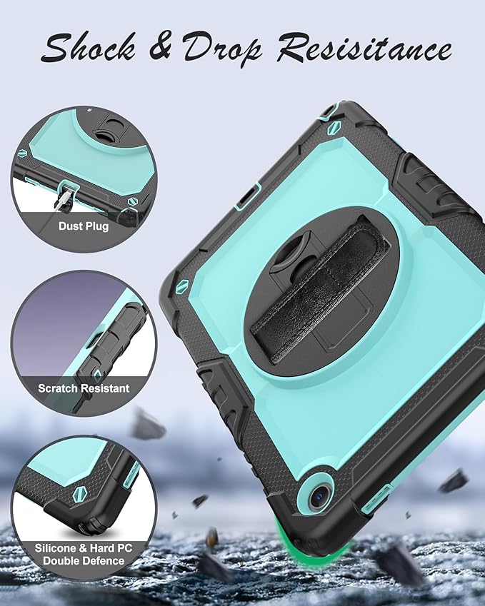 Case for Samsung Galaxy Tab A9+ Plus Tablet Case 11 inch 2023 [with Tempered Glass Screen Protector],360° Rotating Kickstand/S Pen Holder/Shoulder & Hand Strap (SkyBlue)