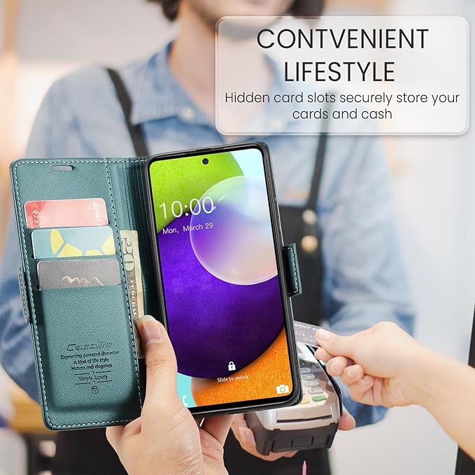 for Samsung Galaxy A52 4G/5G Case, Premium PU Leather Wallet Case Flip Cover with [RFID Blocking][Card Holder][Stand Function] for Samsung Galaxy A52 (5G/4G)/A52s 5G, Blue-Green