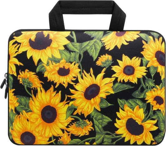 Violet Mist 11 11.6 12 Inch Laptop Sleeve Funny Floral Pattern Laptop Carrying Bag Case with Handle Cute Protective Neoprene Notebook Tablet Computer Travel Cover Pouch Briefcase, Sunflower Helianthus
