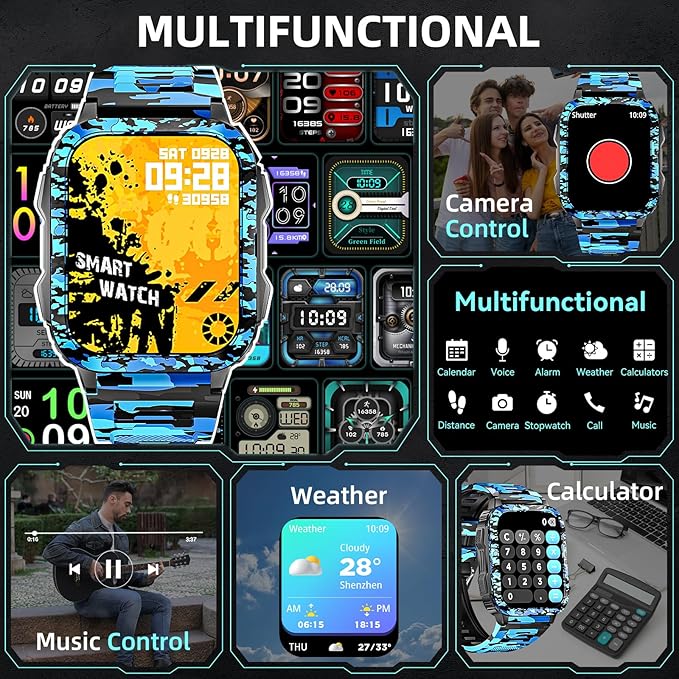 Military Smart Watches for Men (Make/Answer Call) with LED Flashlight 1.96" Screen 430mAh Fitness Tracker with Sport Modes Heart Rate Sleep Monitor Rugged Smartwatch for iPhone Android