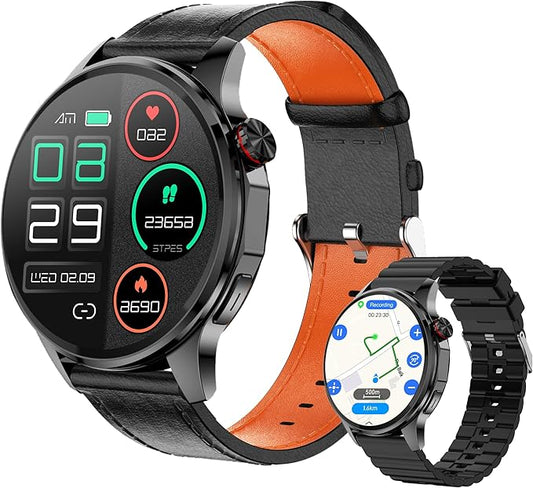 Smart Watches for Men,1.46" Fitness Tracker (Make Calls/Text),GPS and Offline Maps Navigation,5 Satellite Systems,Health,Compass/Altitude/Barometer,100+Sports Mode for Android iOS with 2 Straps