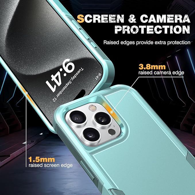 Diaclara Designed for iPhone 15 Pro Max Case, [with Privacy Screen Protector] [Anti Spy] [Military Grade Drop Protection] Heavy Duty Full-Body Shockproof Phone Case, Mint Green