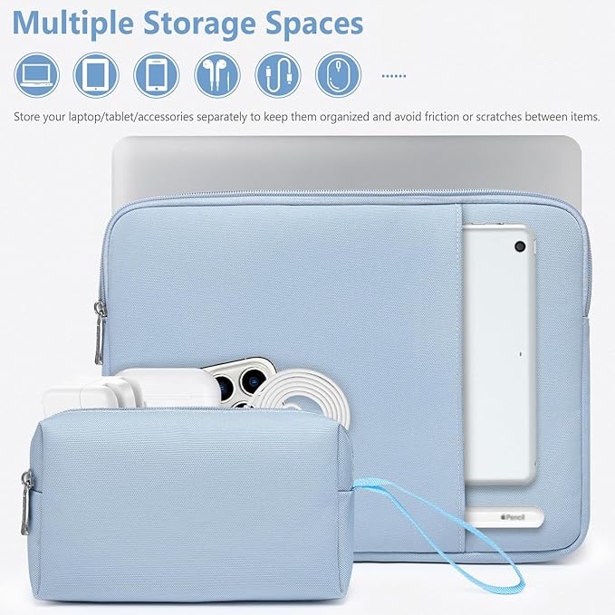 HYZUO 13 Inch Laptop Sleeve Bag Set for MacBook Air 13 M4/M3/M2/M1 2025-2018, MacBook Pro 13 M2/M1 2025-2016, iPad Pro/Air 13, XPS 13, Surface Pro, Notebook Case for 12"-13" Tablet, Pale Blue
