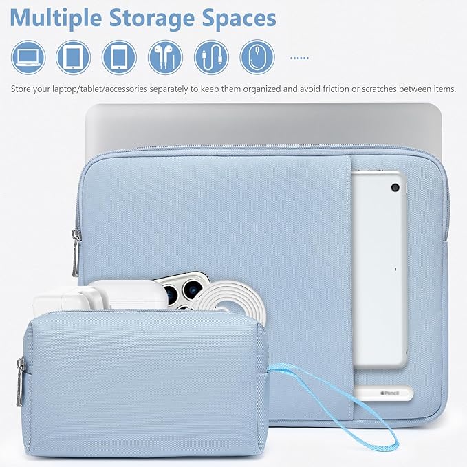 HYZUO 13.3-14 Inch Laptop Sleeve Bag Set for MacBook Pro 14 M4/M3/M2/M1, MacBook Air/Pro 13.3, 13.5"/13.8" Surface Book/Laptop, Notebook Case for 13.3" HP Dell Lenovo Asus Acer, Pale Blue