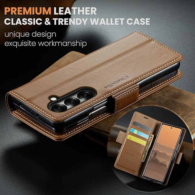for Samsung Galaxy Z Fold 7 Case, Premium PU Leather Wallet Case Flip Cover with [RFID Blocking][Card Holder][Stand Function] Shockproof Protective for Samsung Galaxy Z Fold 7, Brown