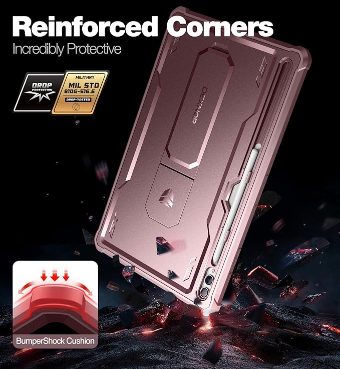 Dexnor Case for Samsung Galaxy Tab S10 Ultra (2024), S9 Ultra(2023), S8 Ultra(2022) 14.6 Inch, [Built in Screen Protector & Kickstand] with Pen Holder Heavy Duty Shockproof Protective Cover - Pink