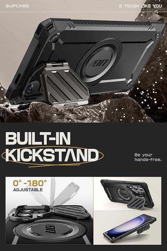 SUPCASE for Samsung Galaxy S24 Ultra Case with Stand [Built-in Camera Cover Kickstand] [S Pen Friendly] [Compatible with MagSafe] Heavy Duty Rugged Magnetic Phone Case for Galaxy S24 Ultra, Black