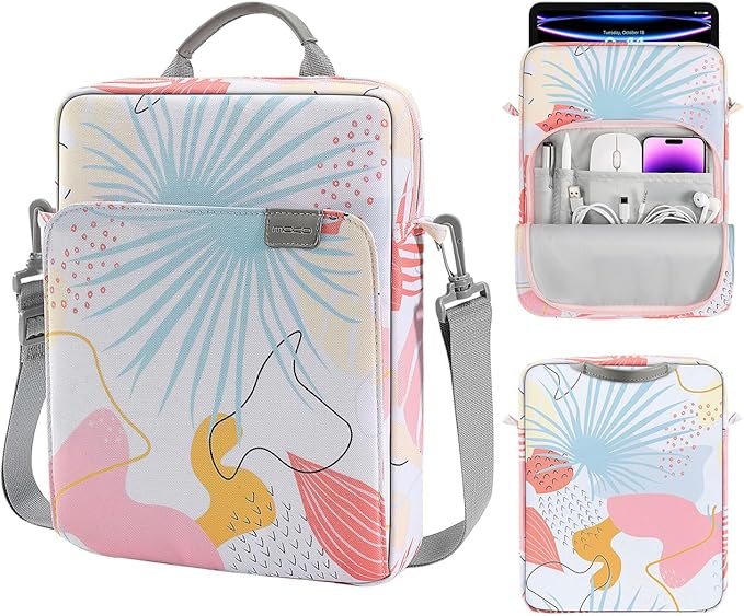MoKo 9-11 Inch Tablet Sleeve Bag Handle Carrying Case with Shoulder Strap Fits 11inch iPad Air M3, iPad A16 2025, iPadPro M4/Air M2 5/4th 10.9, Tab S8/S9 11, Tropical Leaf