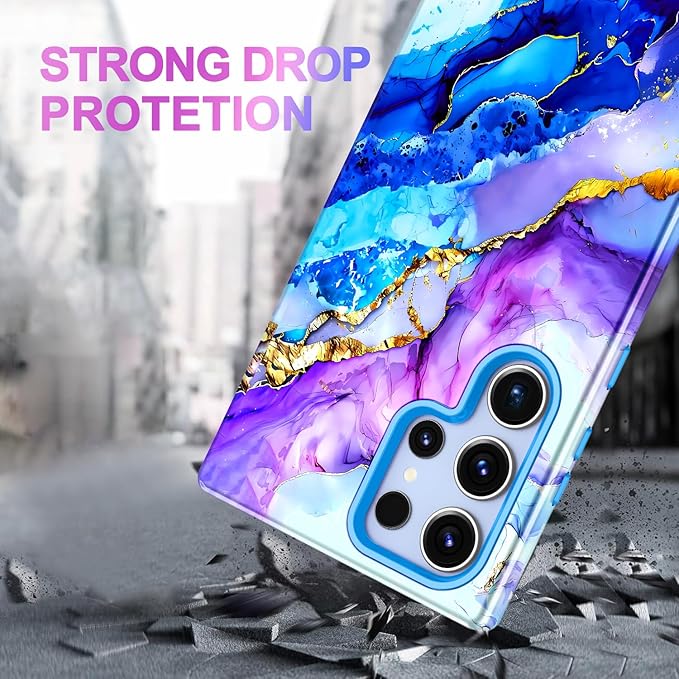 Casetego for Galaxy S23 Ultra Case,Compatible with MagSafe,[Military Grade Drop Test] Full Body Protection Slim Shockproof Rugged Marble Women Case for Samsung Galaxy S23 Ultra 6.8 inch,Azure Blue