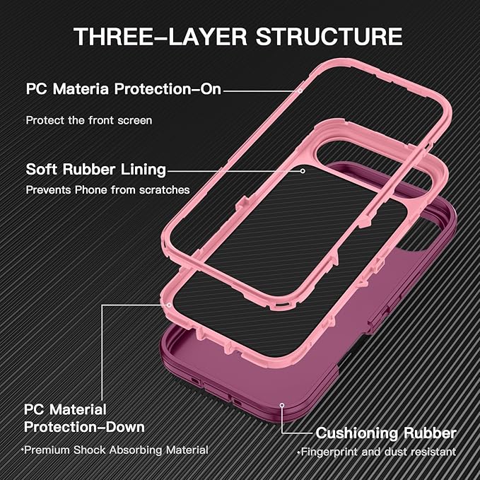 for iPhone Air Case/iPhone 17 Air Case Shockproof Dust/Drop Proof 3-Layer Full Body Protection [Without Screen Protector] Rugged Heavy Duty Cover for Apple iPhone Air 6.5" 2025,Purple/Pink