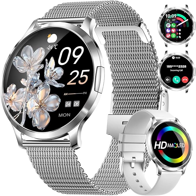 SUNKTA Smart Watch for Women, 1.32" AMOLED Smart Watches, 100+ Sports Mode Fitness Tracker Watch, 5ATM Womens Waterproof Watches with Bluetooth Calling/IP68/Sleep, Smartwatch for Android iOS