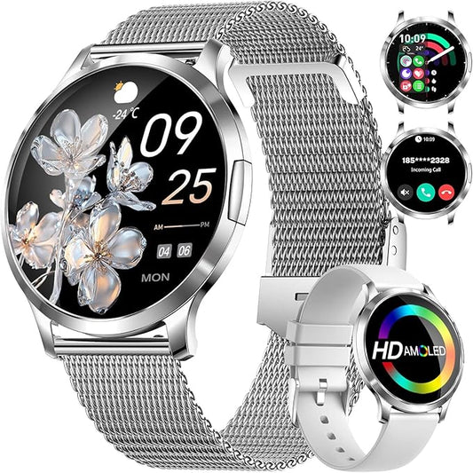 SUNKTA Smart Watch for Women, 1.32" AMOLED Smart Watches, 100+ Sports Mode Fitness Tracker Watch, 5ATM Womens Waterproof Watches with Bluetooth Calling/IP68/Sleep, Smartwatch for Android iOS