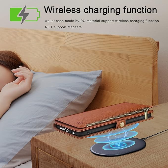 XcaseBar Compatible with Samsung Galaxy S25 Wallet case with Zipper Credit Card Holder【RFID Blocking】,Flip Folio Book PU Leather Phone case Shockproof Cover Women Men for Samsung S25 case Light Brown