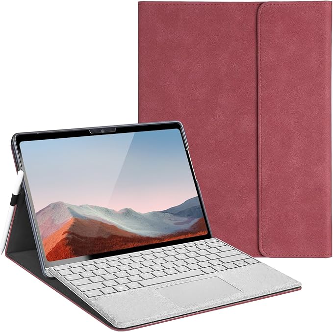 Protective Case for 10-inch Microsoft Surface Go 3/2/1, Multiple Angle Viewing, Slim Lightweight Cover, Stylus Holder, Light Heat Dissation, Compatible with Type Cover Keyboard, Red