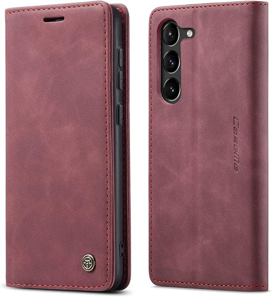 SINIANL for Samsung Galaxy S23 Leather Case, Vintage Wallet Case Book Folding Flip Case with Kickstand Card Holders Slots Protective Cover for Galaxy S23 Wine Red