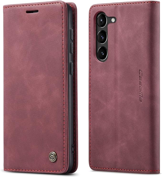 SINIANL for Samsung Galaxy S23 Plus Leather Case, Vintage Wallet Case Book Folding Flip Case with Kickstand Card Holders Slots Protective Cover for Galaxy S23 Plus Wine Red