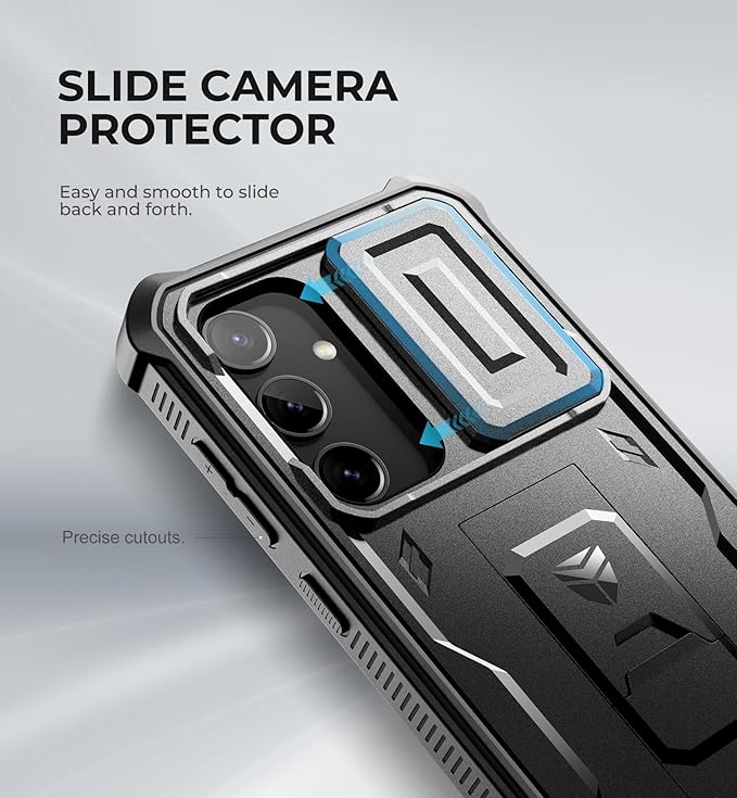 Dexnor for Samsung Galaxy S24 Case with Built-in Slide Camera Cover & Screen Protector & Kickstand, Heavy-Duty Shockproof Rugged Case Full-Body Bumper Protective Cover for Galaxy S24 (2024),Black