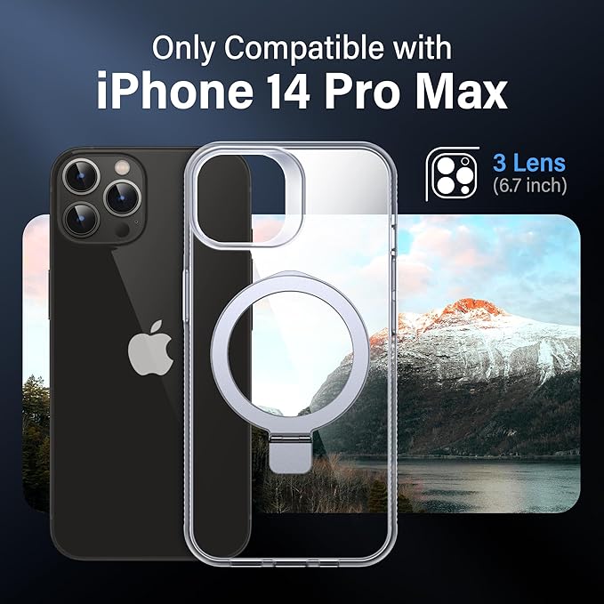 Magnetic Case for iPhone 14 Pro Max - [Built-in Invisible Stand] [Compatible with MagSafe] [Military Grade Drop Protection] Anti-Yellowing Hard Back Silicone Edge Cover, 6.7", Clear