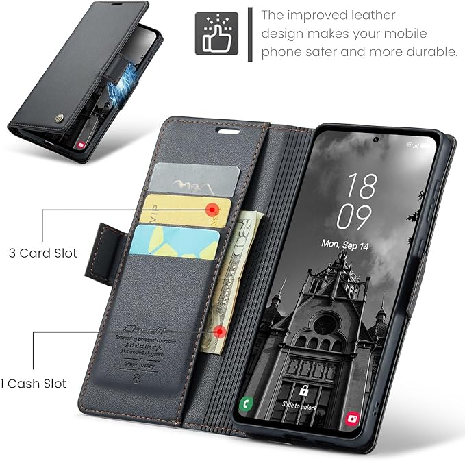 for Samsung Galaxy A55 5G Case, Premium PU Leather Wallet Case Flip Cover with [RFID Blocking][Card Holder][Stand Function] Shockproof Protective for Samsung Galaxy A55, Black