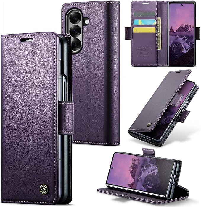 for Samsung Galaxy Z Fold 7 Case, Premium PU Leather Wallet Case Flip Cover with [RFID Blocking][Card Holder][Stand Function] Shockproof Protective for Samsung Galaxy Z Fold 7, Purple