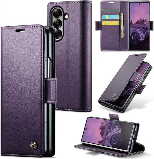for Samsung Galaxy Z Fold 7 Case, Premium PU Leather Wallet Case Flip Cover with [RFID Blocking][Card Holder][Stand Function] Shockproof Protective for Samsung Galaxy Z Fold 7, Purple