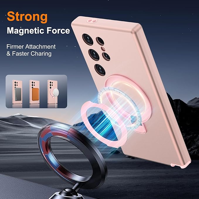 Designed for Samsung Galaxy S24 Ultra Case with Magnetic Ring Stand [Compatible with Mag-Safe][Military Grade Drop Protection][Build in Kickstand] S24 Ultra Phone Case 6.8",Rose Gold