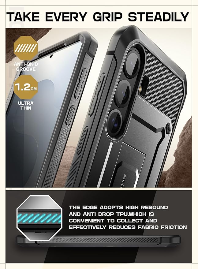 SUPCASE for Samsung Galaxy S25 FE Case with Stand & Belt-Clip (Unicorn Beetle Pro), [Built-in Screen Protector] [Military-Grade Protection] Heavy Duty Rugged Phone Case for Galaxy S25 FE, Black