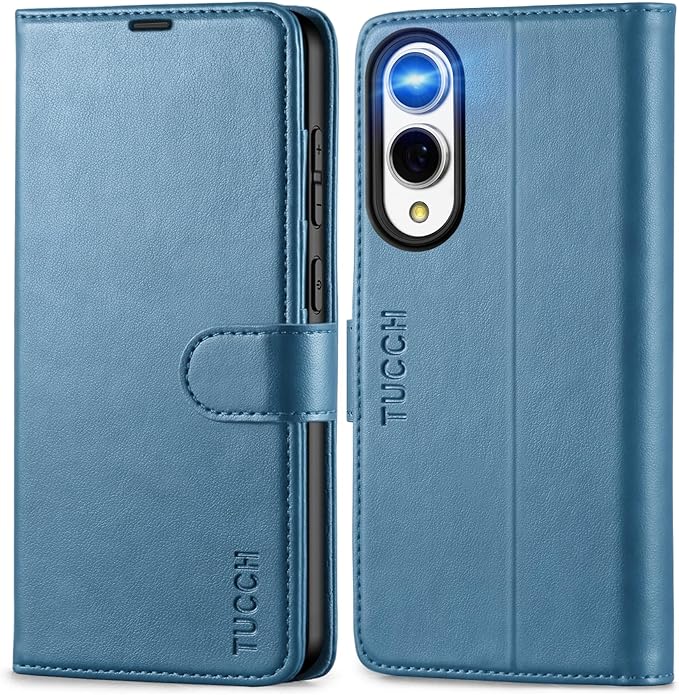 TUCCH Wallet Case for Galaxy S25 Edge with [TPU Shockproof Interior Case] [RFID Blocking] Folio Stand [4 Card Slots], Magnetic PU Leather Folio Cover Compatible with Galaxy S25 Edge 6.7", Light Blue