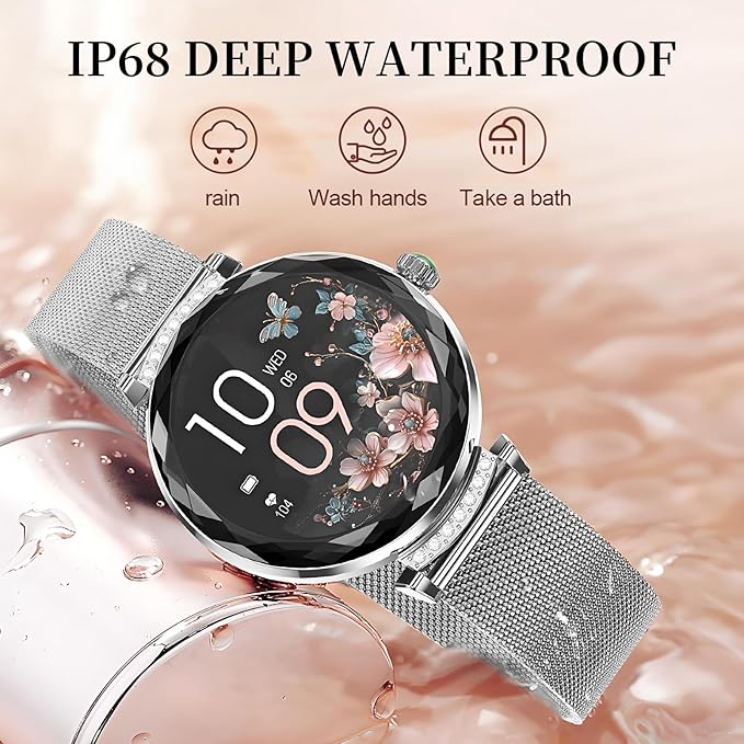 Smart Watches for Women Android/iOS, IP68 Waterproof Fitness Tracker with Bluetooth Calls, Activity Pedometer/Heart Rate/SpO2 Monitor/100+ Sports Model(Silver 2 Straps)