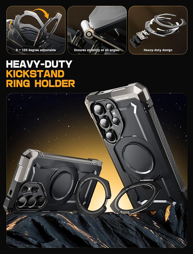 SUPCASE for Samsung Galaxy S25 Ultra Case with Stand (Unicorn Beetle Grip), [S Pen Friendly] [Compatible with MagSafe] [Military-Grade Protection] Magnetic Translucent Back Phone Case, Black