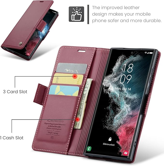 Case for Samsung Galaxy S22 Ultra Wallet Case, RFID Blocking PU Leather Flip Folio Cover Card Holder Kickstand Shockproof Phone Case Compatible with Samsung Galaxy S22 Ultra, Red