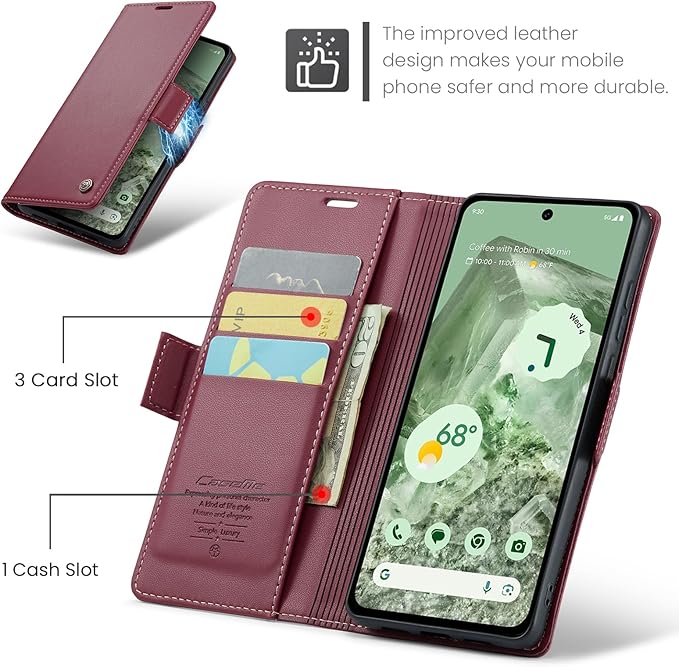 for Google Pixel 8A Case, Premium PU Leather Wallet Case Flip Cover with [RFID Blocking][Card Holder][Stand Function] Shockproof Protective for Google 8A, Red