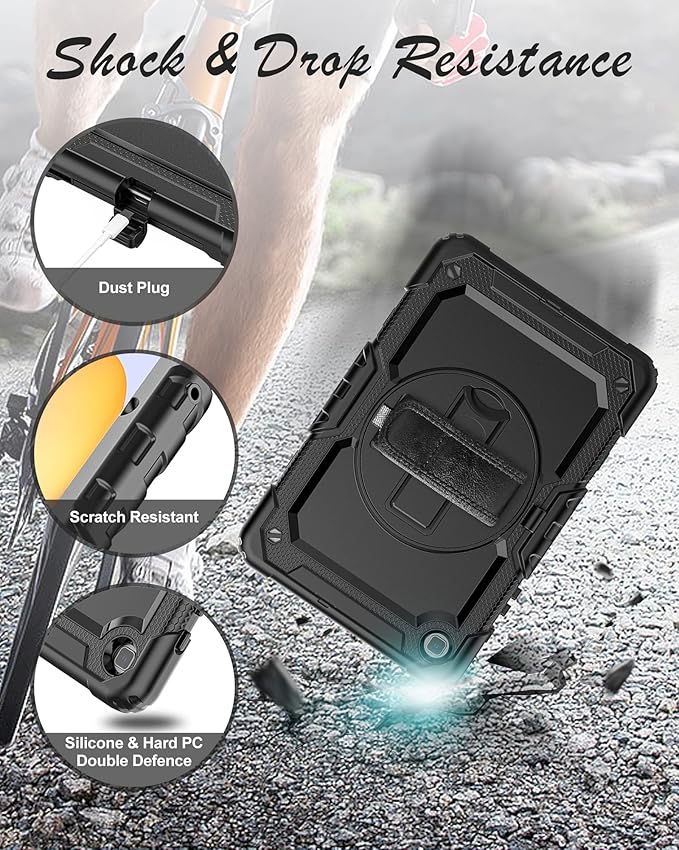 Case for Samsung Galaxy Tab S6 Lite Tablet Case 10.4 inch 2024/2022/2020 [with Tempered Glass Screen Protector], Rotatable Kickstand, S Pen Holder, Hand/Shoulder Strap (Black)